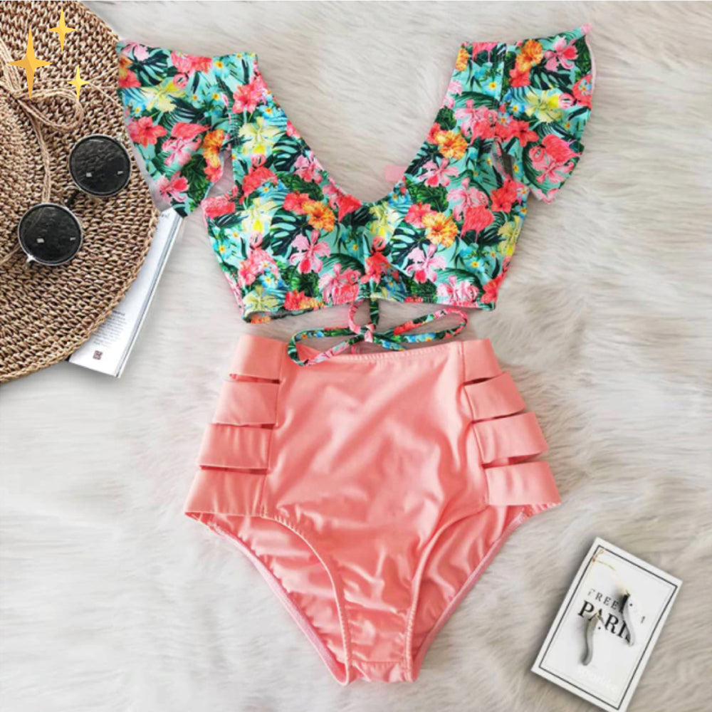 Bikiniset med volangtopp och högmidjade byxor – Zaya
