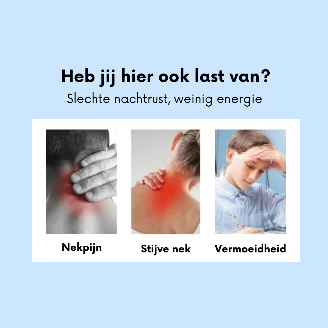 Drei Bilder: Nackenschmerzen, steifer Nacken, Müdigkeit; Symptome von Schlafproblemen.