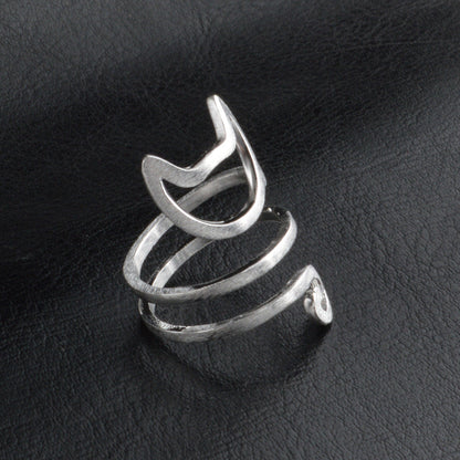 Silberner Katzenring, handgefertigt, kreatives Design, Damen-Schmuck, modisch, elegant.