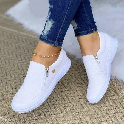 Weiße Damen-Sneaker, Slip-On, atmungsaktiv, Frühling/Sommer, lässig, Vulkanisieren, Jeans.