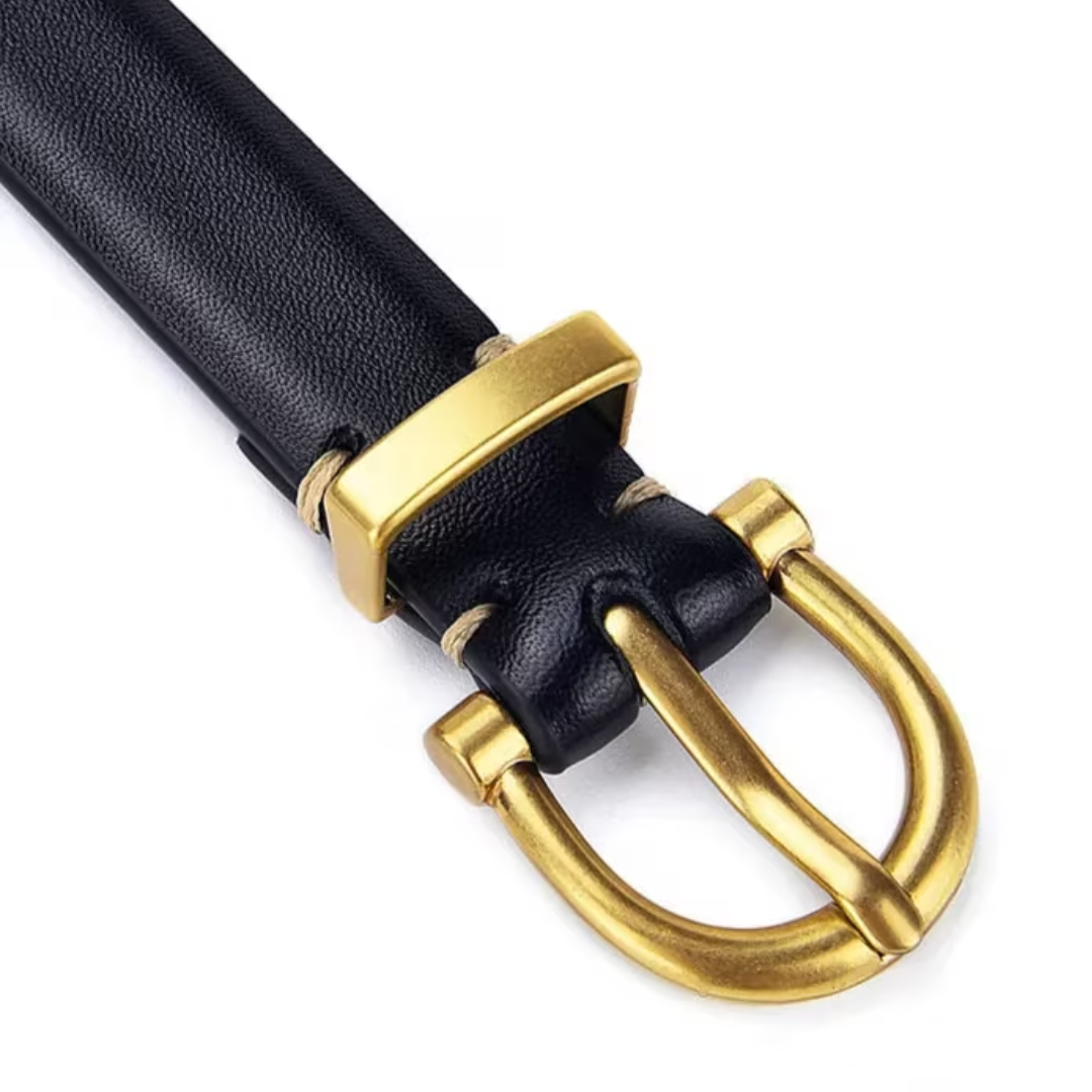 Luxus-Gürtel aus echtem Leder, schwarz, goldene Schnalle, Designer-Accessoire, Herrenmode.