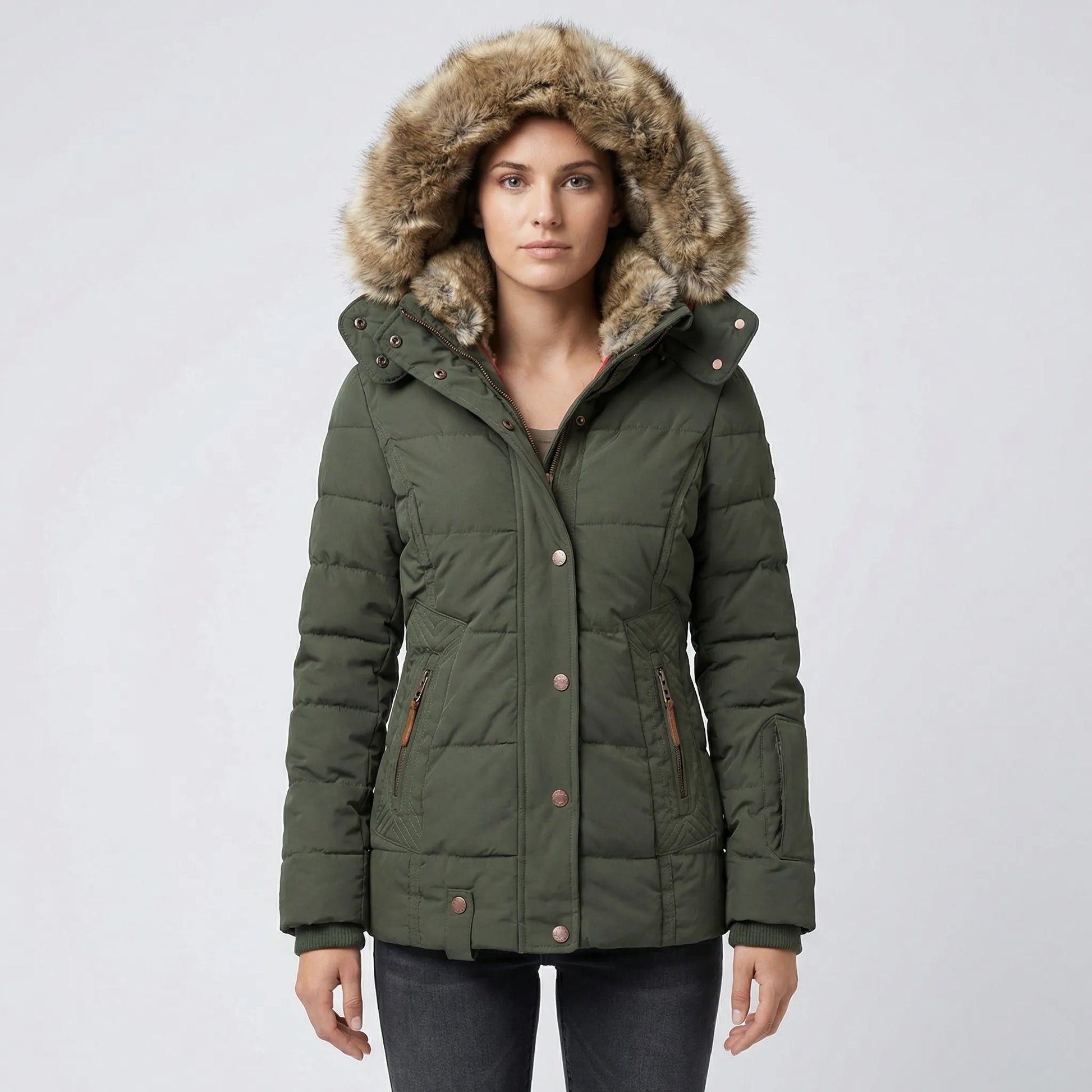 Gevoerde Winterjas Met Bontcapuchon - Sheryl