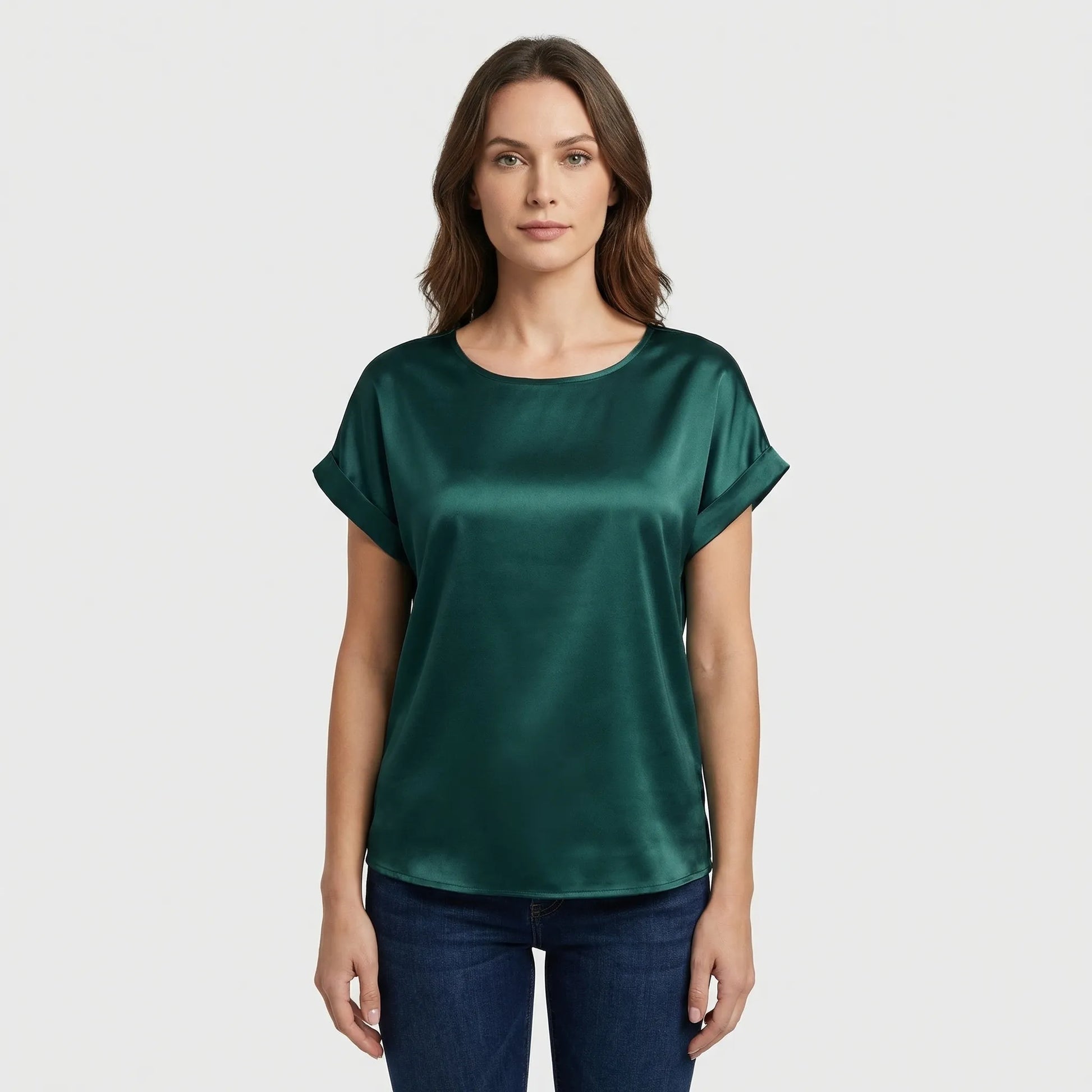 Glossy Short-Sleeve Relaxed Top - Natasha