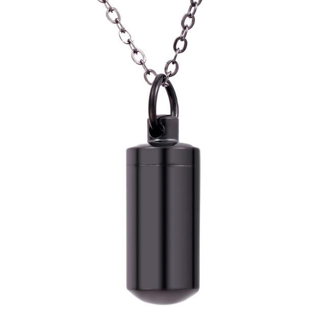 Schwarzer Edelstahl-Zylinder-Anhänger für Asche, Gedenkschmuck, Halskette.