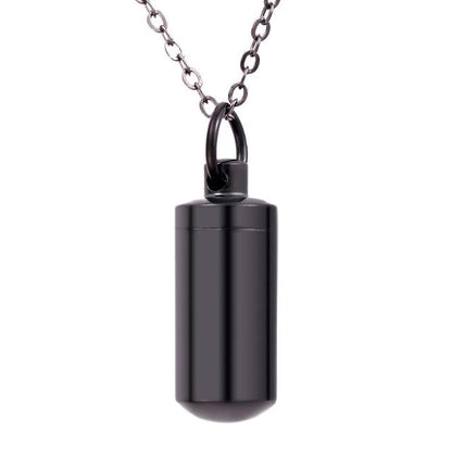 Schwarzer Edelstahl-Zylinder-Anhänger für Asche, Gedenkschmuck, Halskette.