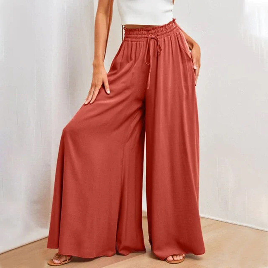 Damen weite Hose, rot, elastischer Bund, Kordelzug, lässig, bequem, modisch, Sommermode.