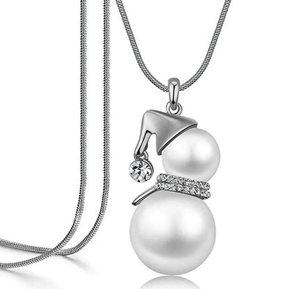 Schneemann-Anhänger Halskette, Silber, Perlen, Strass, Weihnachtsgeschenk, Damen Schmuck