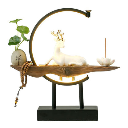 Moderne LED-Tischlampe mit Hirschfigur, Holzdesign, Dekoration, Zen-Stil, schwarz-gold.