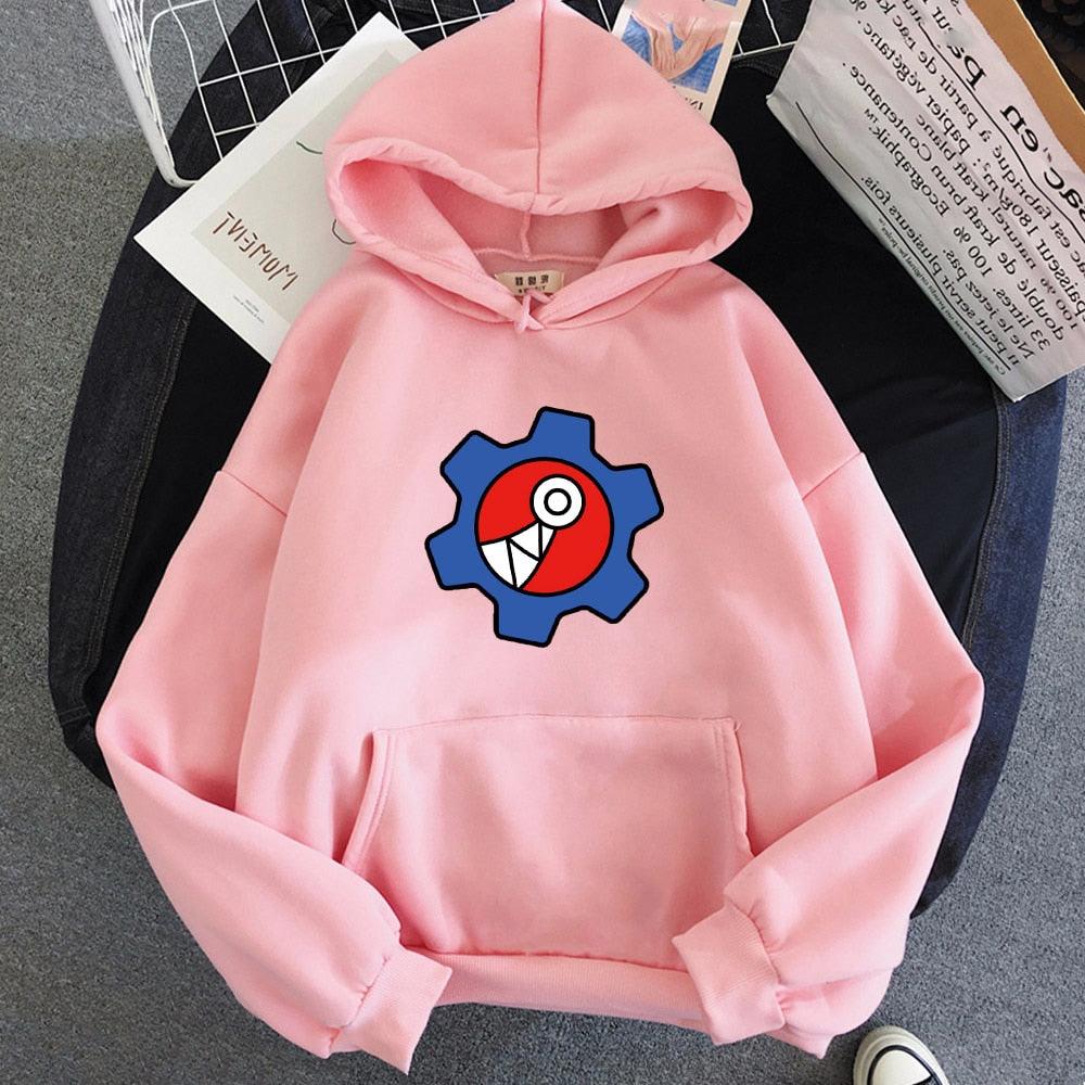 Rosa Kapuzenpullover mit Zahnrad-Design, Baumwolle, Unisex, modisch, bequem, Freizeitkleidung.