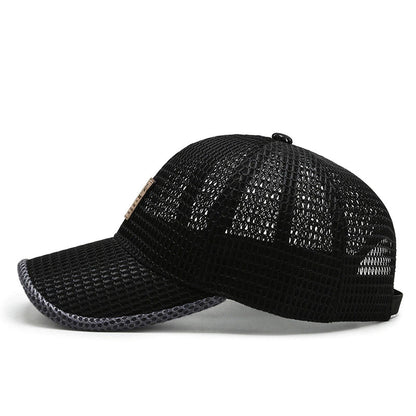 Schwarze Mesh-Baseballkappe, atmungsaktiv, verstellbar, Unisex, Sport-Accessoire.