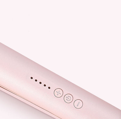 Rosa elektrischer Haarglätter mit Bedientasten, tragbar, kabellos, Haarstyling-Gerät.