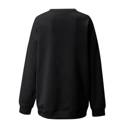 Schwarzes Unisex-Sweatshirt, langärmelig, Baumwolle, Rückansicht, lässige Mode.