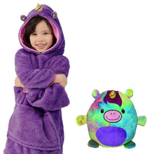 Vinterbarn-hoodie med vändbar plysdjursfunktion – Momo Snöflinga Edition