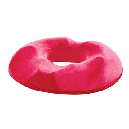 Rotes Donut-Sitzkissen aus Samt für ergonomisches Sitzen und Druckentlastung.