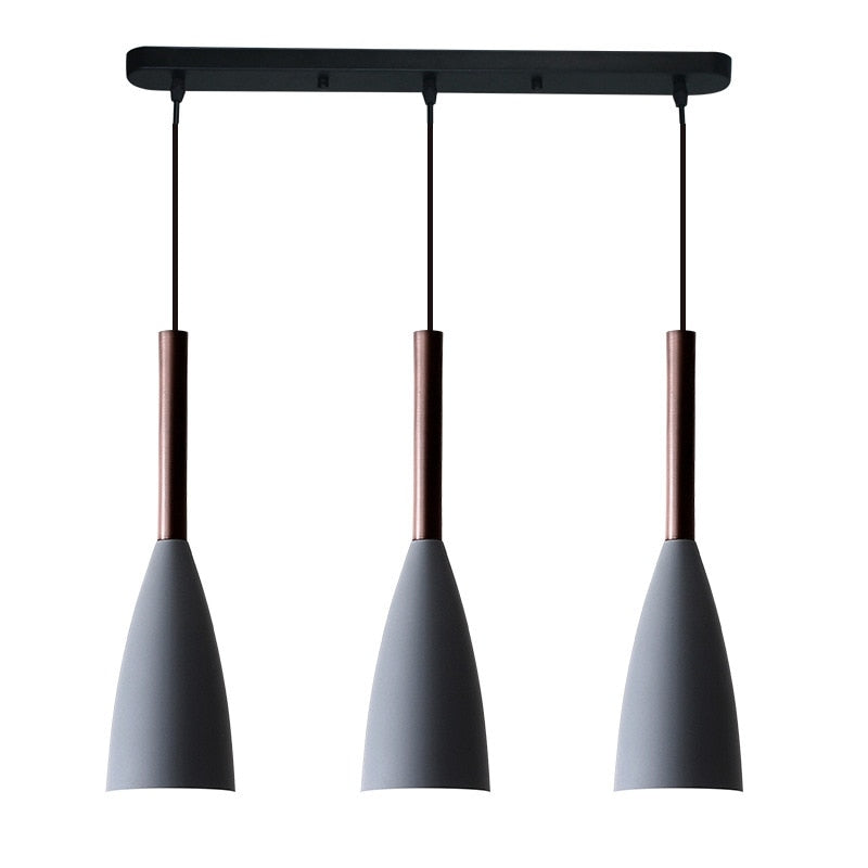Moderne dreiflammige Pendelleuchte, grau, Metall, für Esszimmerbeleuchtung, skandinavisches Design.