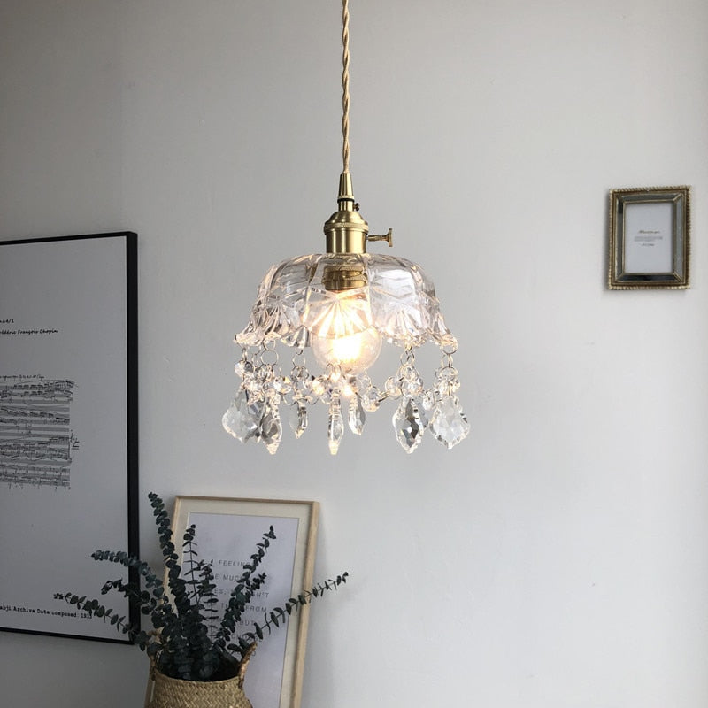 Kronleuchter aus Kristallglas, Vintage-Stil, hängend, goldene Fassung, Wohnzimmerbeleuchtung