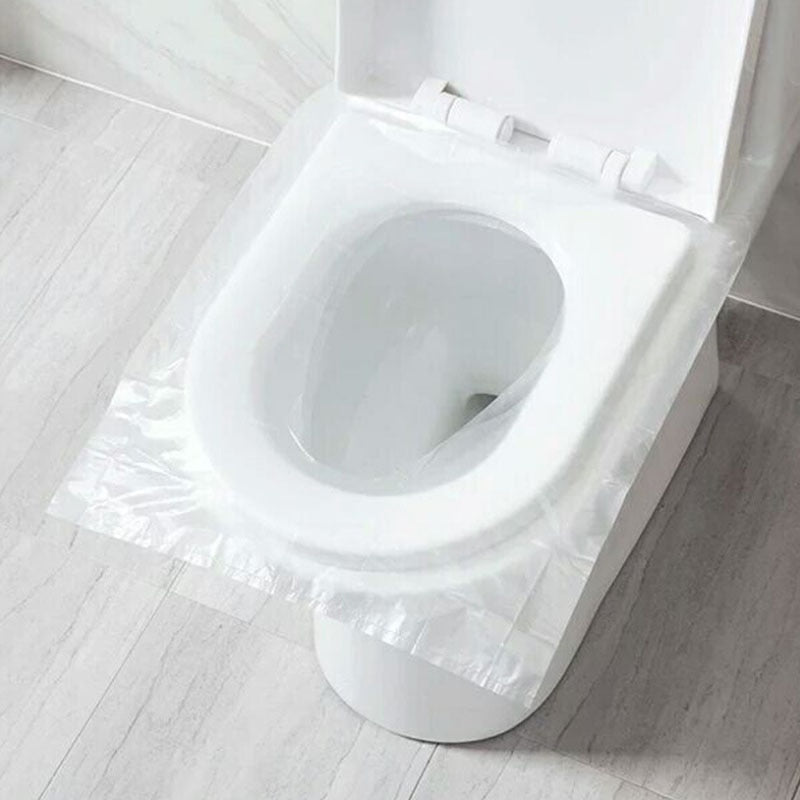 Toilettensitz mit Einweg-Schutzfolie, weiß, hygienisch, Badezimmerzubehör, rutschfest.