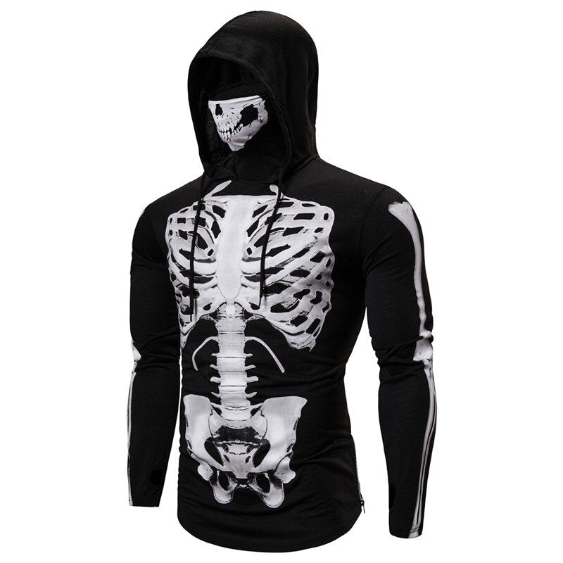 Hoodie för herr med integrerad dödskallemask – Höstupplaga ShadowX