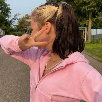 Höstig, trendig figurnära croppad zip-up-hoodie för dam med huva – Alina