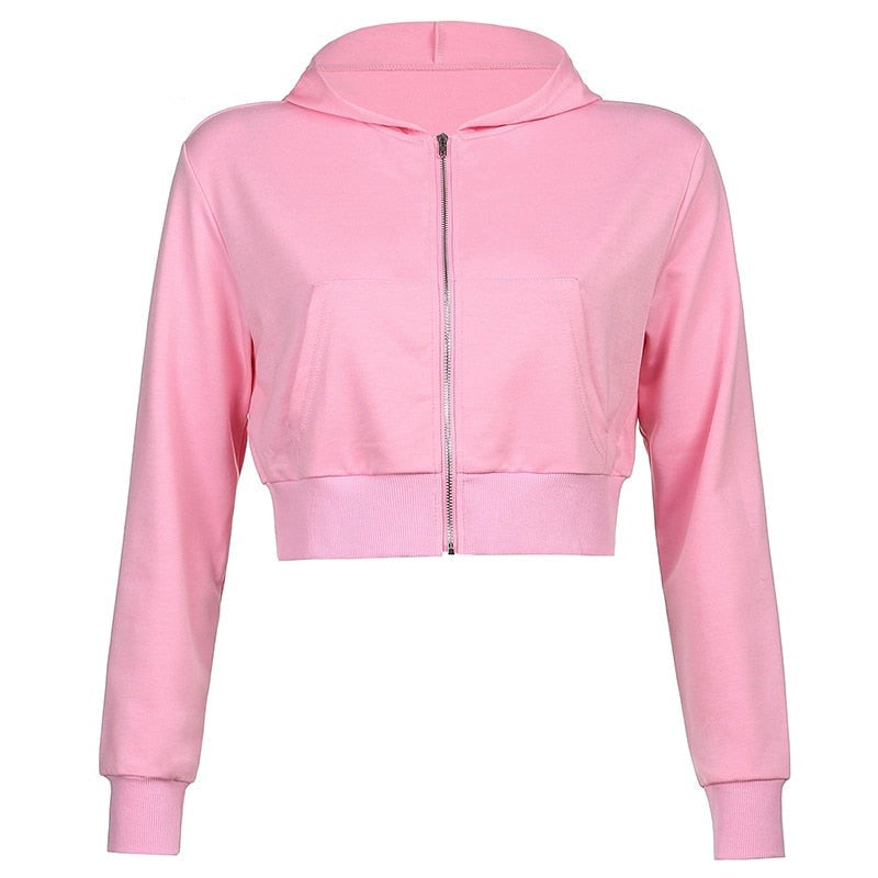 Höstig, trendig figurnära croppad zip-up-hoodie för dam med huva – Alina