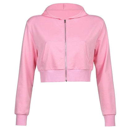 Höstig, trendig figurnära croppad zip-up-hoodie för dam med huva – Alina