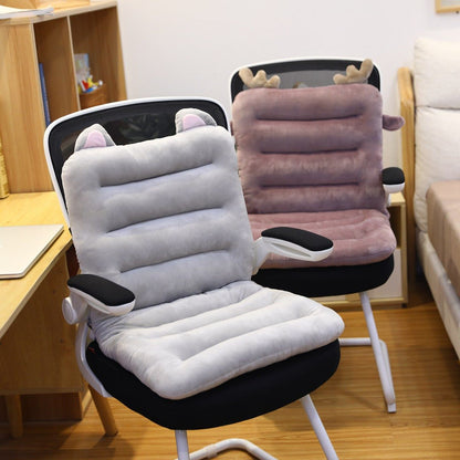 Graue und rosa Bürostuhl-Sitzkissen mit Tierohren, Plüsch, ergonomisch, gemütlich.