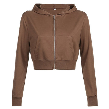 Höstig, trendig figurnära croppad zip-up-hoodie för dam med huva – Alina