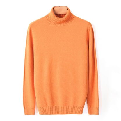 Orangefarbener Rollkragenpullover aus Kaschmir, Herrenmode, weiches Material, Herbst-Winter.