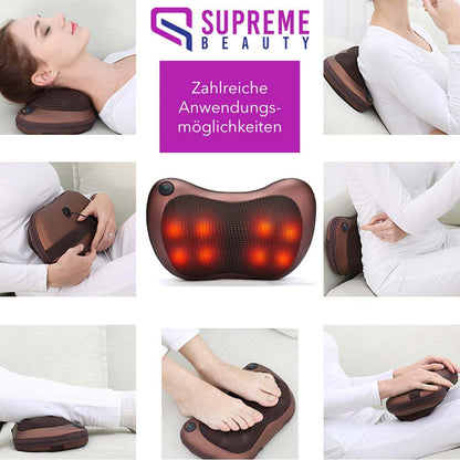 Shiatsu-Massagekissen mit Wärmefunktion, braun, vielseitig einsetzbar für Nacken, Rücken, Füße.