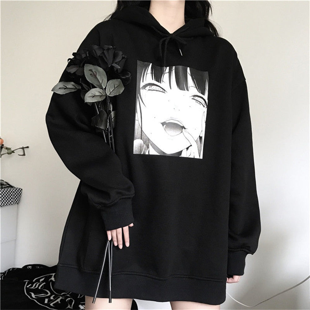 Schwarzer Hoodie mit Anime-Motiv, Unisex, Baumwolle, lässiger Stil, ideal für Fans.