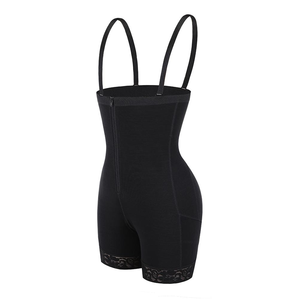 Schwarzer figurformender Body mit Trägern, Reißverschluss, nahtlos, Damen Shapewear.