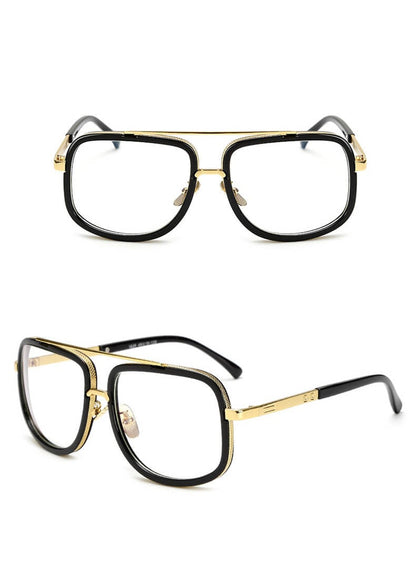 Schwarz-goldene Retro-Brille, eckig, Metallrahmen, Unisex, modisch, Vintage-Stil.