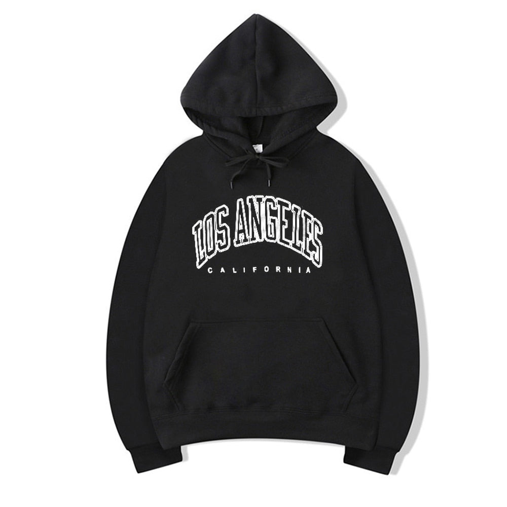Schwarzer Hoodie mit "Los Angeles" Aufdruck, Baumwolle, Unisex, Kapuzenpullover, modisch.