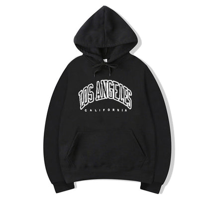 Schwarzer Hoodie mit "Los Angeles" Aufdruck, Baumwolle, Unisex, Kapuzenpullover, modisch.