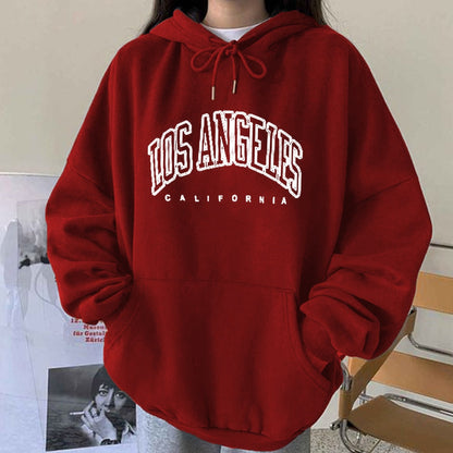 Roter Hoodie "Los Angeles California", Unisex, Baumwolle, lässig, Kapuzenpullover, Streetwear.