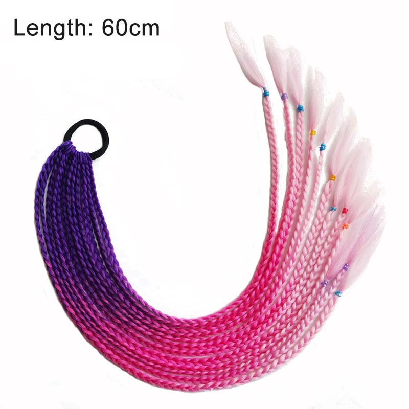 Lila-rosa Ombre Haarverlängerung, 60 cm, synthetisch, geflochten, für Cosplay und Partys.