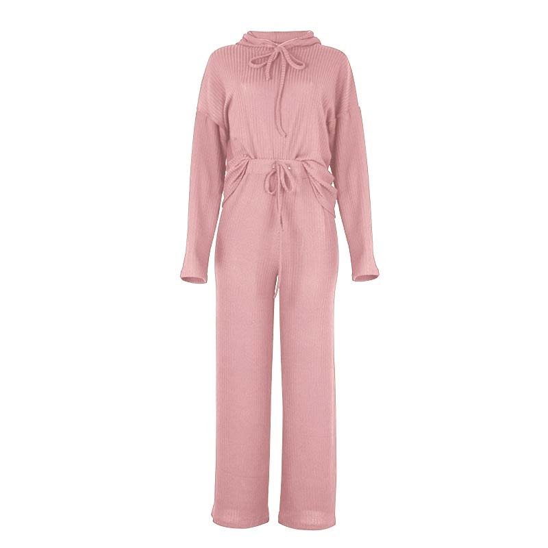 Rosa Strick-Jumpsuit Damen, langärmelig, mit Schleife, gemütlich, modisch, Herbstkleidung.