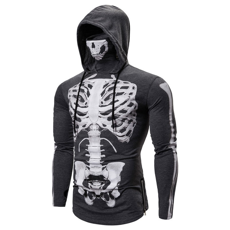 Hoodie för herr med integrerad dödskallemask – Höstupplaga ShadowX