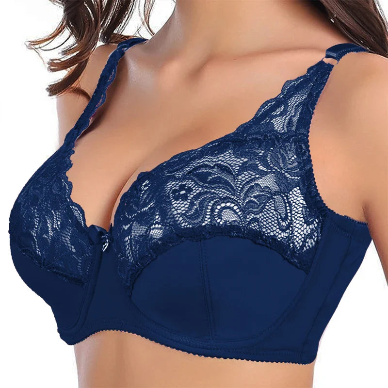 Damen-BH aus dunkelblauer Spitze, bügellos, verstellbare Träger, elegante Dessous.