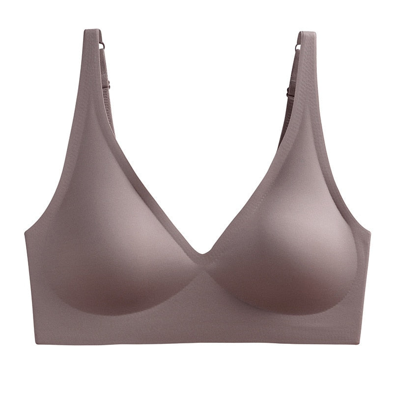 Nahtloser Damen-BH, hautfarben, V-Ausschnitt, verstellbare Träger, bequem, Unterwäsche.