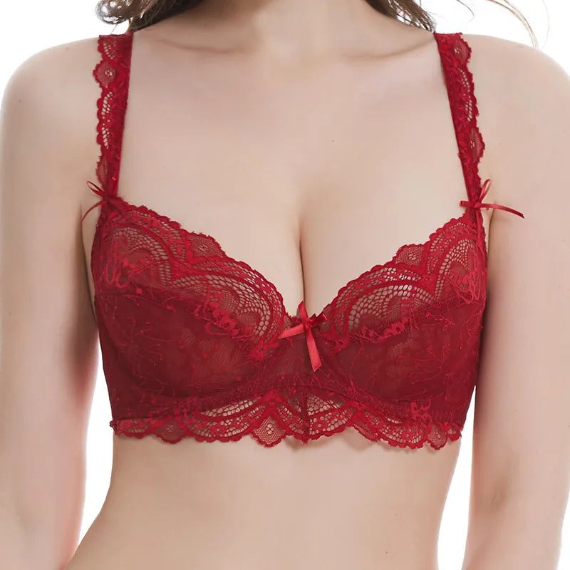 Roter Spitzen-BH für Damen, verstellbare Träger, sinnliche Unterwäsche, elegante Dessous.
