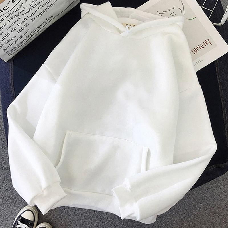 Weißer Kapuzenpullover aus Baumwolle, Unisex, lässig, modisch, bequem, mit Kängurutasche.