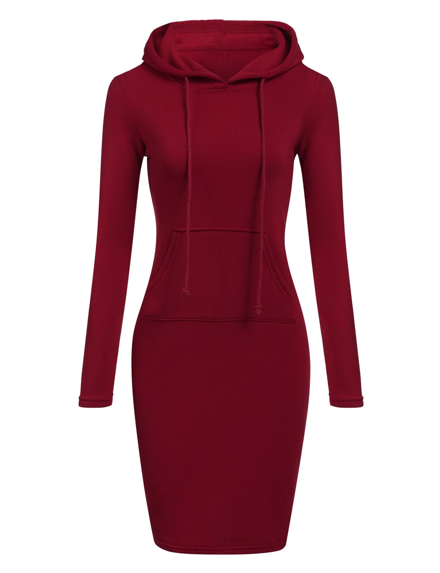 Rotes Kapuzenkleid Damen, langärmelig, Baumwolle, Freizeitmode, Herbst Winter Outfit.