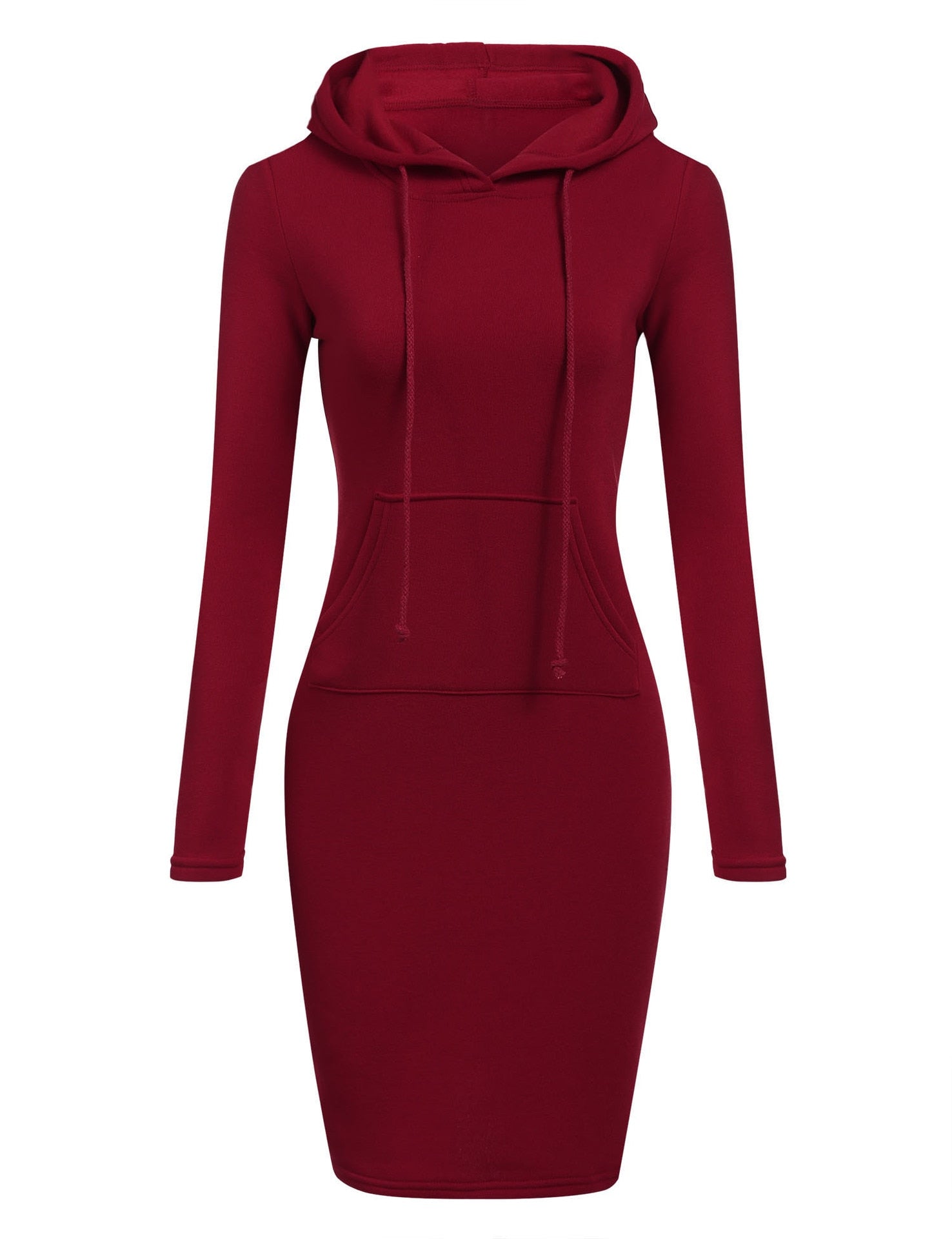 Rotes Kapuzenkleid Damen, langärmelig, Baumwolle, Freizeitmode, Herbst Winter Outfit.