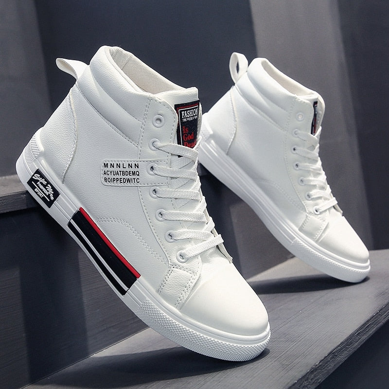 Weiße High-Top-Sneaker aus Leder, modisch, sportlich, Herren, Freizeit, rutschfest.