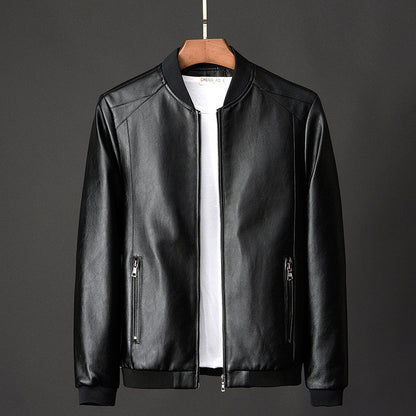 Schwarze Lederjacke für Herren, Reißverschluss, modisch, klassisches Design.