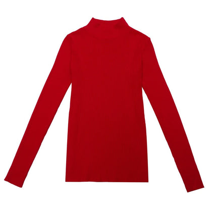 Roter Rollkragenpullover Damen, langärmelig, Baumwolle, modisch, elegant.