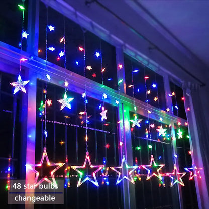 LED Sternenlichterkette, bunt, 48 Sterne, Fensterdekoration, wechselbar, Partybeleuchtung