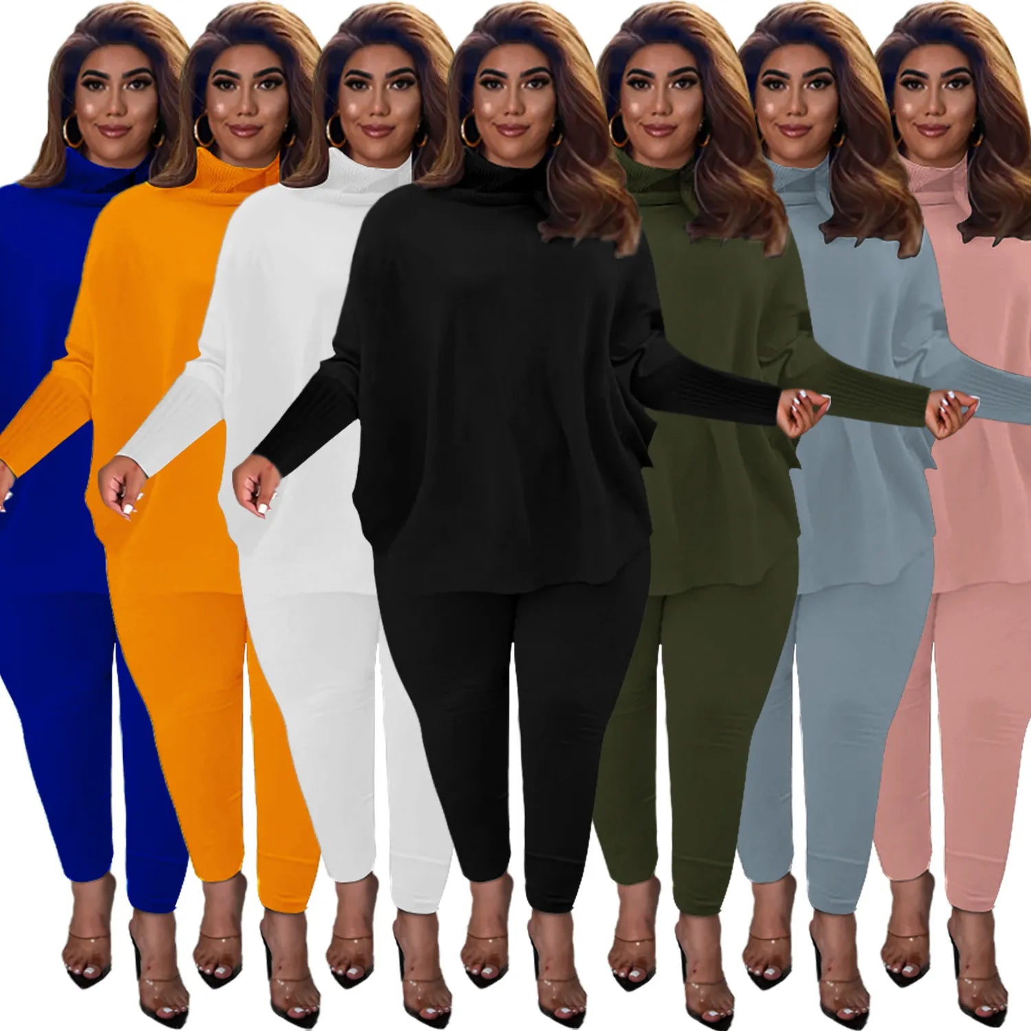 Damen Zweiteiler Set, Rollkragen, verschiedene Farben, Freizeitmode, Herbst Winter Outfit