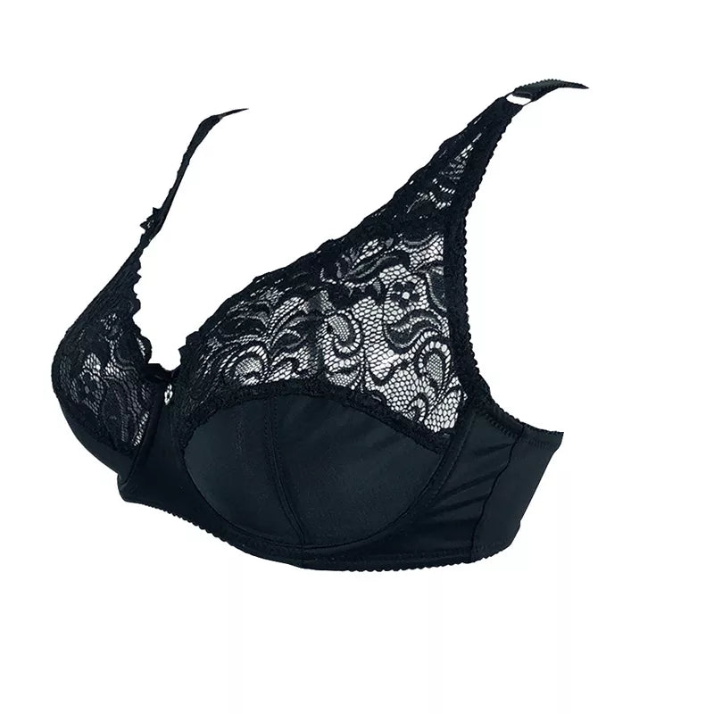 Schwarzer Spitzen-BH, Damenunterwäsche, verstellbare Träger, elegantes Design, Komfort.